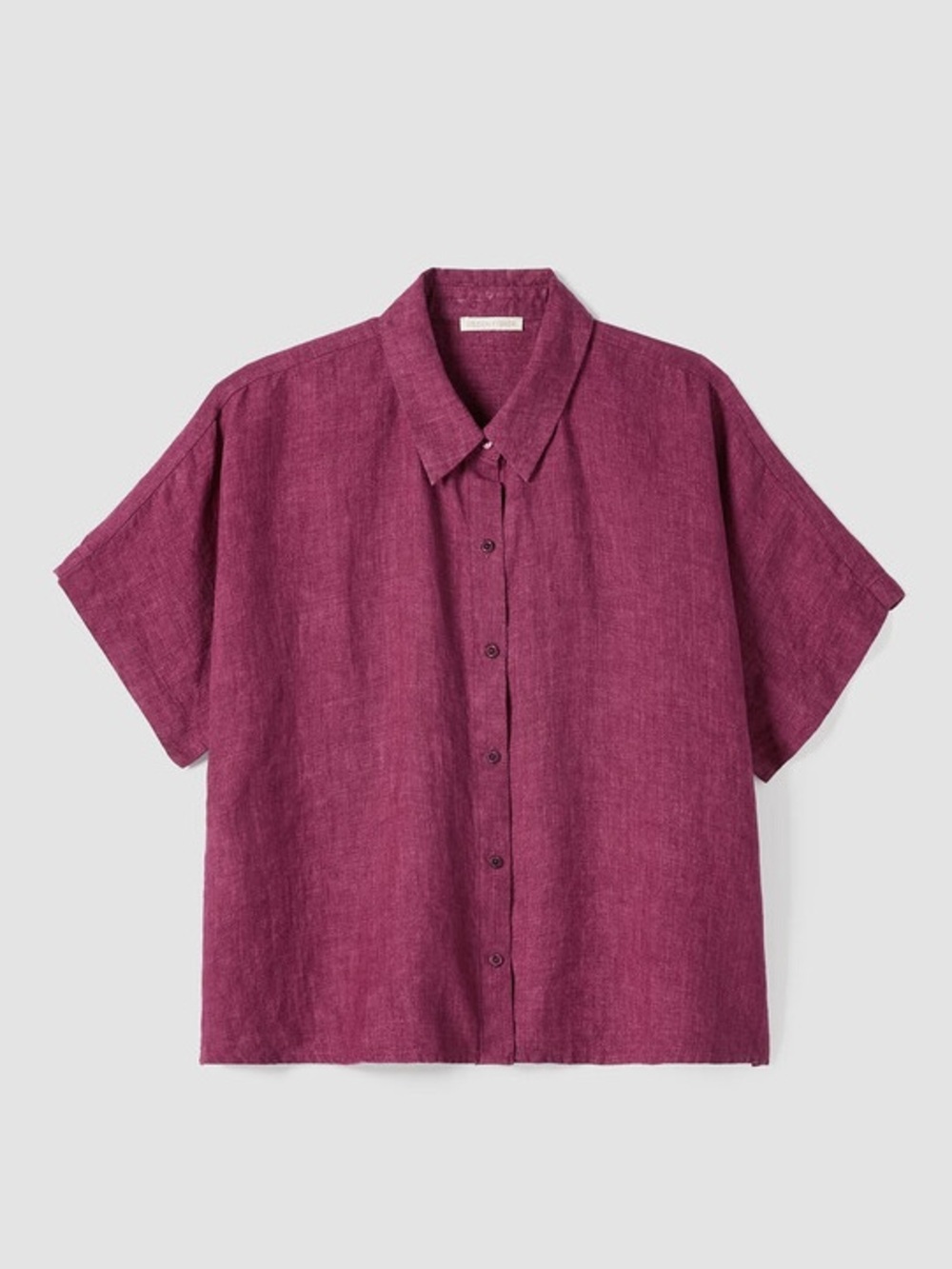 Eileen Fisher Washed Organic Linen Delave Short-Sleeve Shirt in Berry Size XL